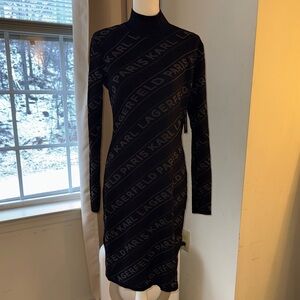 Karl Lagerfeld Black Logo Long Sleeve Dress